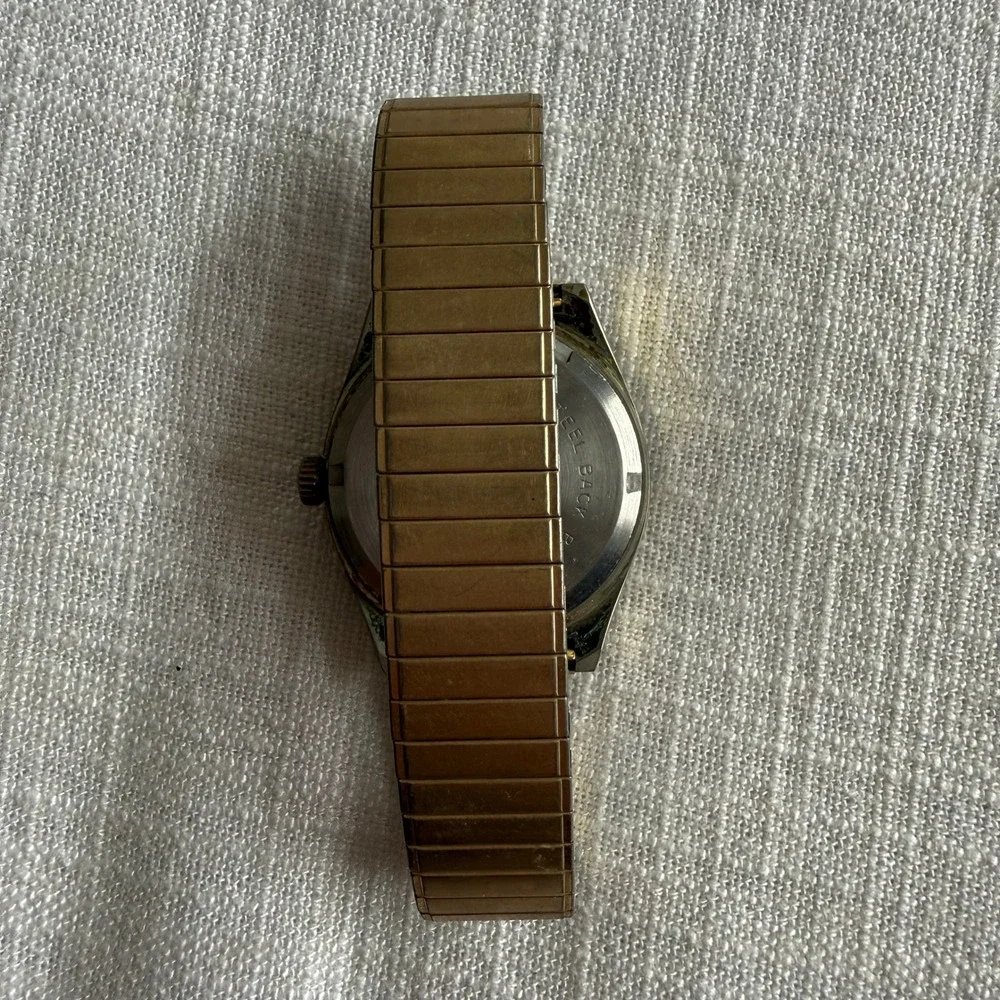 Vintage Kronotron Shockresistant Manual Wind Watch Gold Tone Honeycomb Dial